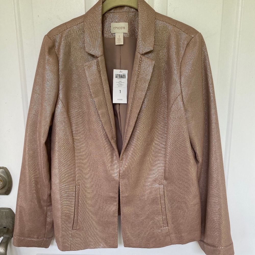 Chico's Glimmering Blush Jacket. NWT. Size 1.